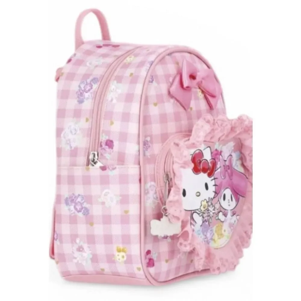 Hello Kitty And My Melody Ruffle Heart Backpack Pink Gingham Little Girls NWT